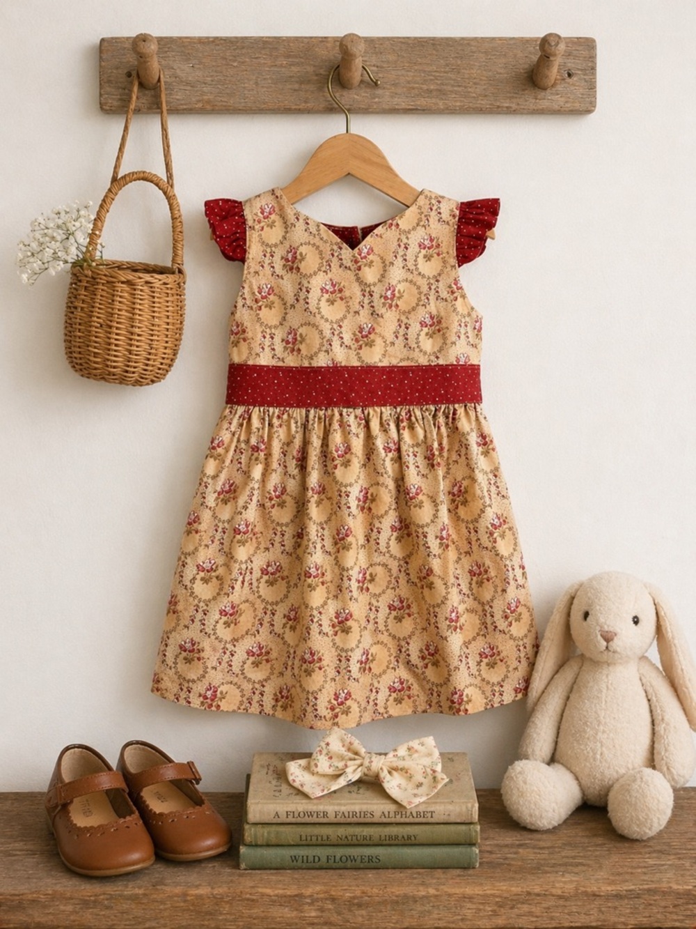 HANDMADE‎ Girl's Cottagecore 90s Dress Sz 2T-3T Farm Garden Prairie Ruffle Quilt